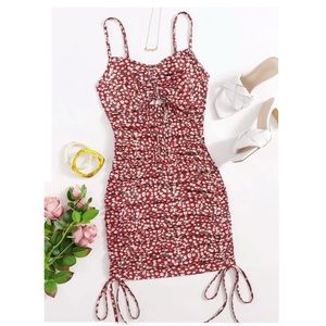 SHEIN Floral Drawstring Fitted Dress